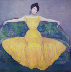 Dame in een gele jurk
