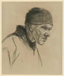 Oude man met pet (borstbeeld, profiel naar rechts), studie voor: Lopende boer (1894)