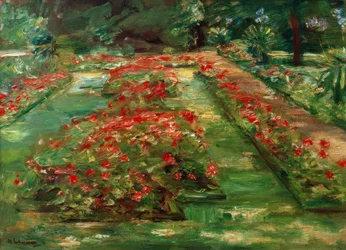De bloementerras in de Wannseetuin naar het noorden