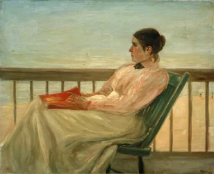 De vrouw van de kunstenaar op het strand