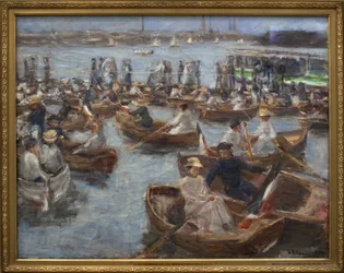 Avond bij het Fahrhaus in Uhlenhorster (voorsteden van Hamburg)