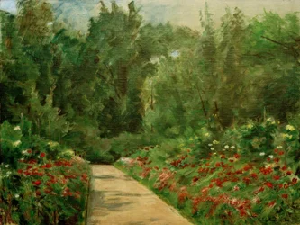 Tuinperken met pad en bloemen