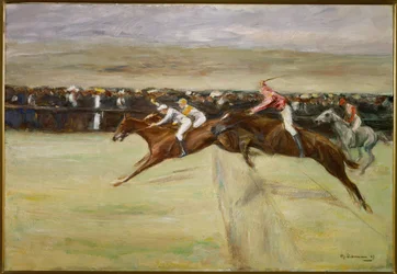 Paardenrennen in de Cascine, bij Florence, Italië (schilderij op doek)