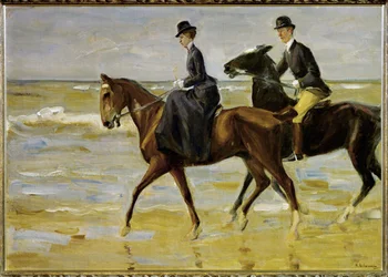 Ruiters op het strand (schilderij op canvas)