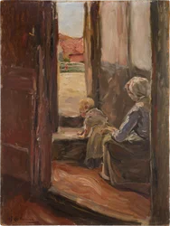 De eerste stap (Moeder en kind, kleine schets)