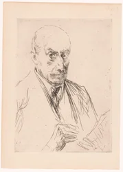 Zelfportret van Max Liebermann, tekenstift in de hand