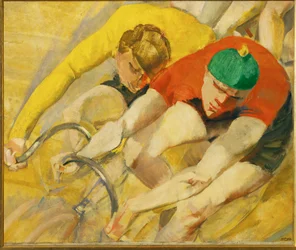 " Sechstagerennen", de ooit beroemde zesdaagse wielerwedstrijd in het Sportpaleis in Berlijn (schilderij op doek)