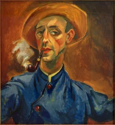 Zelfportret met hoed en pijp
