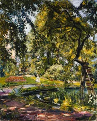 Tuin in Godrammstein met een Verwrongen Boom en Vijver, 1910