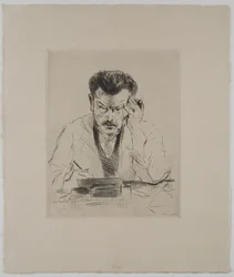 Zelfportret met sigaar, ets