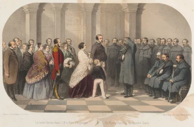 Koningin Victoria en Prins Albert ontmoeten Krim-veteranen, ca. 1855