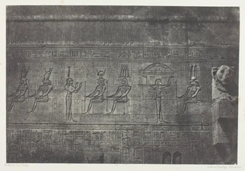 Grote tempel van Denderah (Teutyres), beelden van de achtergevel; Opper-Egypte, plaat 20 uit het album "Egypte, Nubie, Palestina en Syrie" (1852)