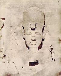 Reis naar Egypte met Flaubert, foto door Maxime Du Camp. Kolos van Abu Simbel