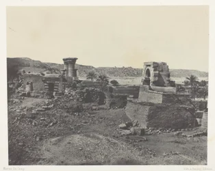 Dorp en tempel op het eiland Beghé, ten westen van Philoe; Nubië, plaat 81 uit het album "Egypte, Nubië, Palestina en Syrië" (1852)