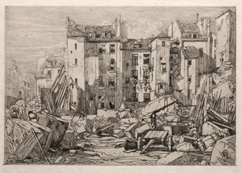 Sloop van oude huizen in Parijs, 1862