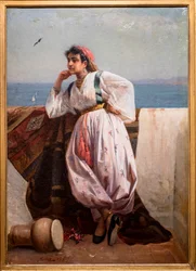 Jong Oosters meisje op een terras in Algiers