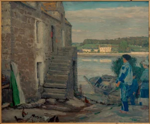 Oeverlandschap met huizen