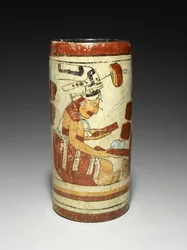 Vaas met presentatiescène, 600-900 AD (aardewerk met slip)