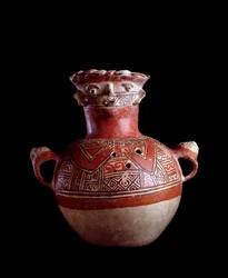 Precolumbiaanse kunst, Mayacultuur, postklassieke periode: zoomorfe begrafenisurn van klei. Uit Mixco Viejo, Chimaltenango, Guatemala