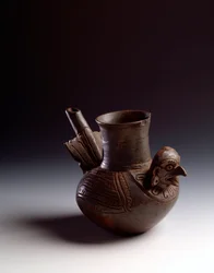 Precolumbiaanse kunst, Mayacultuur, postklassieke periode: zoomorfe kruik die een vogel voorstelt. Uit Asuncion Mita Jutiapa, Guatemala