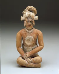 Zittende bebaarde man, Late Klassieke periode, ca.600-900