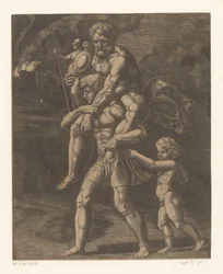 Aeneas en zijn familie vluchten uit Troje