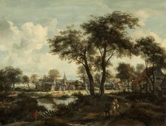 Dorp bij een vijver