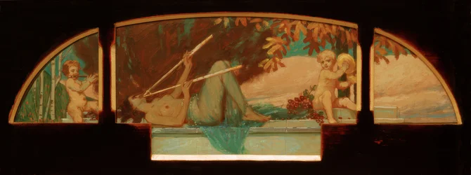 Allegorie van de Herfst (Satyrmuziek met een Nimf die een Dubbelauloi blaast)