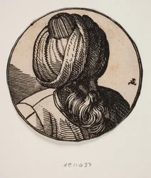Cirkelvormige Medaillon met de Buste van een Baardige Man met Tulband, diagonaal van bovenaf gezien, 3/4 profiel naar rechts
