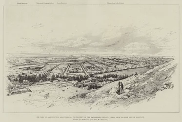 De stad Doornfontein, Johannesburg, eigendom van de Waterworks Company, gezien vanaf het High Service Reservoir