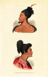 Bustes van Maori mannen met gezichtstatoeages of Ta moko uit Nieuw-Zeeland