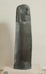 Codex van Hammurabi: de god Shamash dicteert zijn wetten aan Hammurabi, koning van Babylon, gevonden in Susa, Iran, ca. 1750 v.Chr.