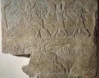 Mesopotamië: Ruiters van het Assyrische leger. Laag reliëf in albast uit het paleis van koning Assurbanipal (668-627 v.Chr.). Uit Nineveh. Parijs, Louvre Museum
