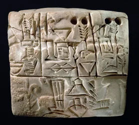 Vroege pictografische spijkerschrifttablet, Mesopotamië, Uruk, ca. 3100-2900 v.Chr.