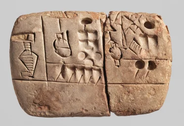 Vroege pictografische spijkerschrifttablet, Mesopotamië, Uruk, ca. 3100-2900 v.Chr.