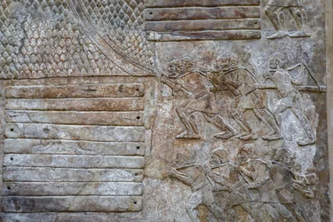Transport van cederhout van Libanon. (laag reliëf)