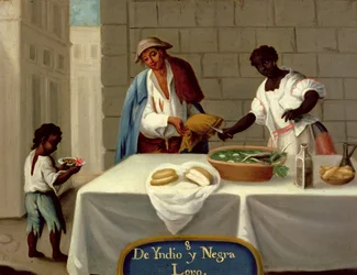 Een Amerikaanse Indiaanse Man en zijn zwarte Vrouw, uit een serie over gemengde huwelijken in Mexico