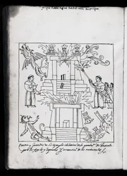 MS Hunter 242 f.240v De Verbranding van de Tempels, Tlaxcala, illustratie uit 