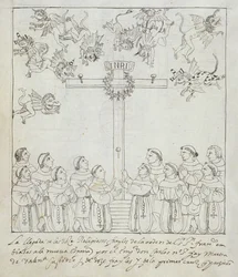 Ms Hunter 242 f.239v De oprichting van het eerste kruis, uit Historia de Tlaxcala door Diego Munoz Camargo