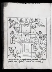 Ms Hunter 242 f.240v Franciscanen die tempels verbranden, illustratie uit Historia de Tlaxcala door Diego Munoz Camargo