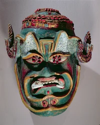 Ritueel masker van Santiago gebruikt in de Mexicaanse dans van de Moren en de Christenen (beschilderd hout)