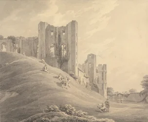 Kenilworth Kasteel, met figuren op de heuvel