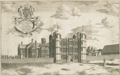 Tixall Hall en Poortgebouw: kopergravure