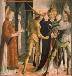 Paus Sixtus II neemt afscheid van Sint Laurentius, circa 1465