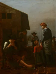 Boerenfamilie met Man die Vlooien Verwijdert