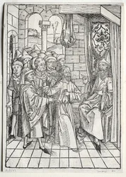Der Schatzbehalter: Christus voor Kajafas (verso)