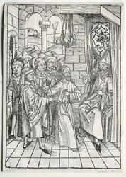 Der Schatzbehalter: Christus voor Kajafas verso, 1491
