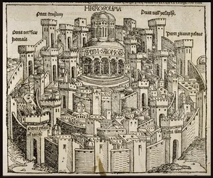 Jeruzalem uit de Schedels Kroniek van de Wereld, ca 1493