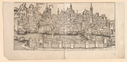 Neurenberg Kroniek: Topografisch uitzicht op Bazel, Zwitserland, 1493