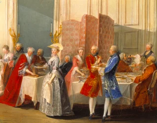 Buffet met Gasten naast een Scherm (detail)